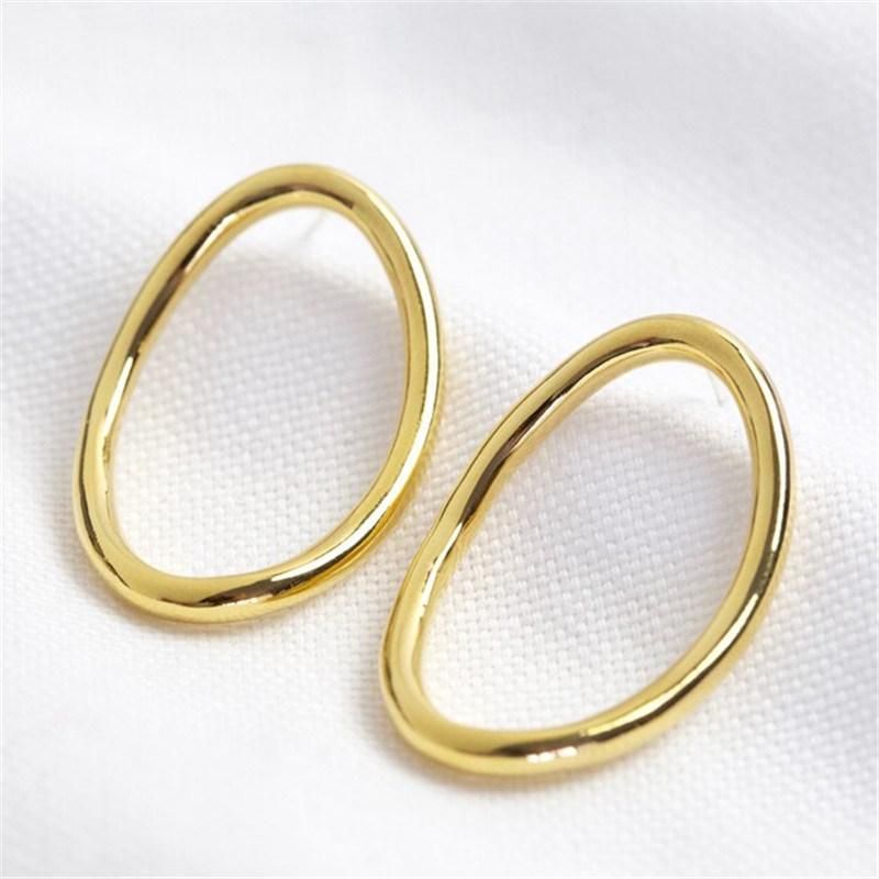 Casting Alloy Curved Oval Hoop Drop Earrings in 18K Gold Plated for Women Jewelry