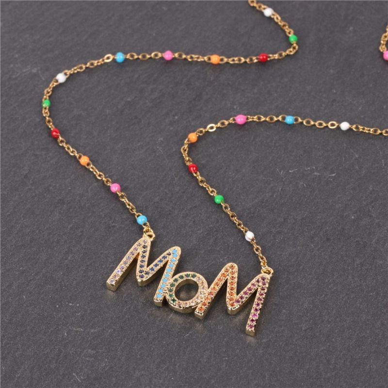 Enemal Diamond Mom Letter Stainless Steel Necklace