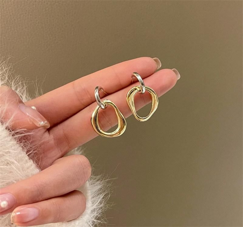 New Trendy 2 Tones Finish Rhodium Matte Gold Plated Irregular Shape Drop Alloy Earrings