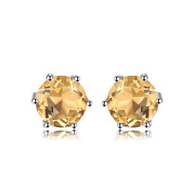 Fine Jewellery Gemstone Citrine Women Stud Earring 925 Sterling Silver Jewelry