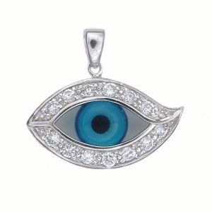 Sterling Silver Eye Shape Blue and White CZ Pendant (311326)