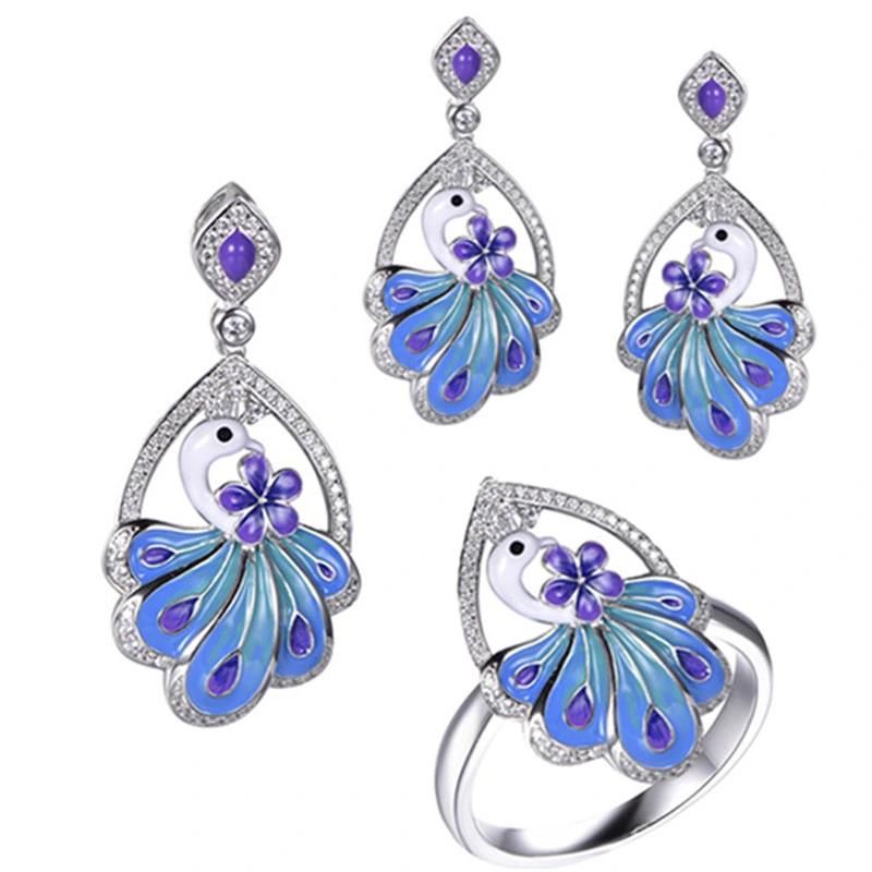 925 Sterling Silver Green Enamel Clock Long Fashion Earring