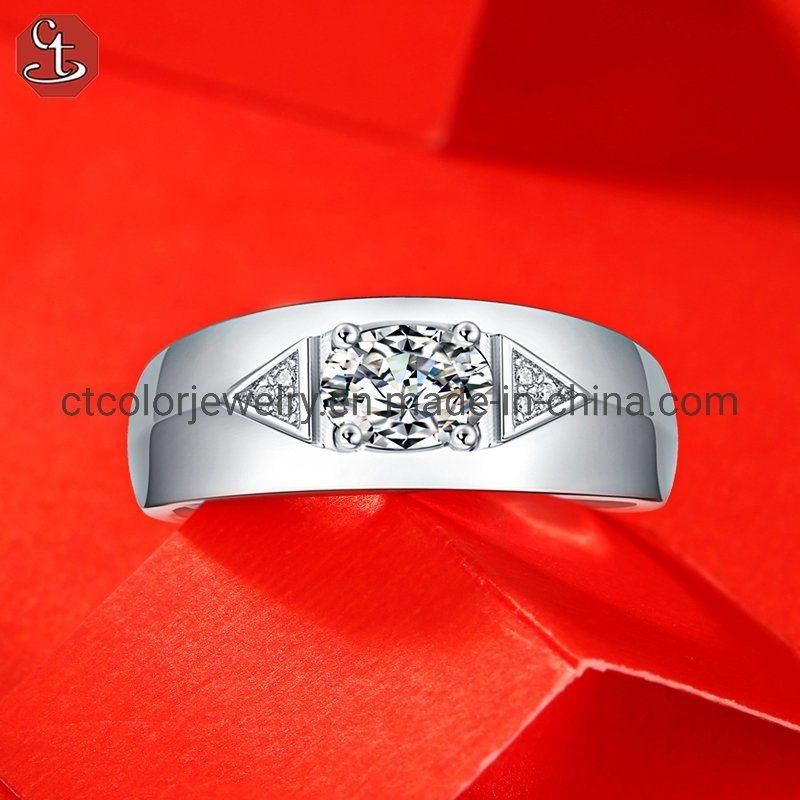 1 Carat Moissanite diamond fashion men′s jewelry sterling silver ring for man