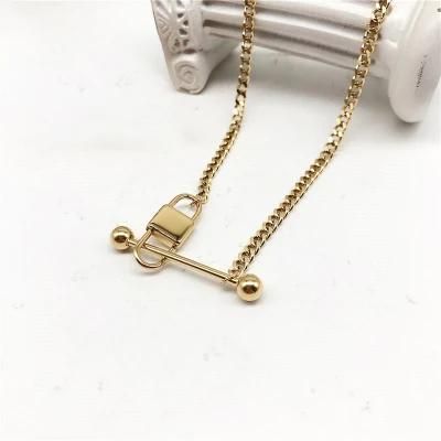 Manufacturer Custom Fashion Jewelry Stainless Steel High Quality Waterproof Non Tarnish Jewelry Gold Thick Chain Lock Necklace Custom