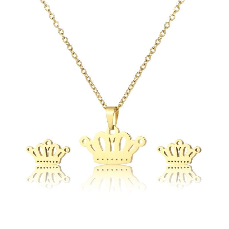 Manufacturer Customized Fashion Cheap Jewelry Waterproof High-Quality Stainless Steel Jewelry Set Wholesale Colorfast 18K Gold-Plated Crown Jewelry Set