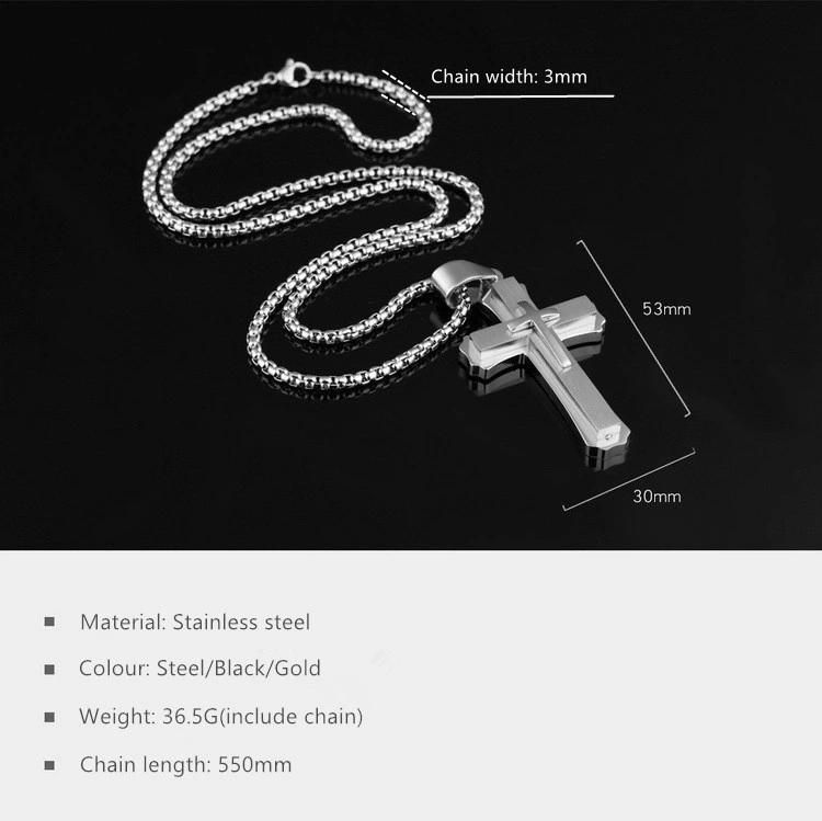 Stainless Steel Cross Pendant Necklace with Stainless Steel Chain for Mens