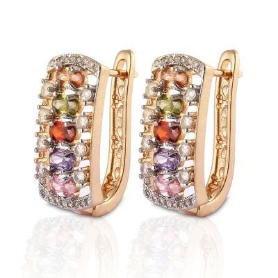 Women Costume Fashion 14K 18K Gold Plated Imitation Jewelry with CZ Pearl Huggie Hoop Earring
