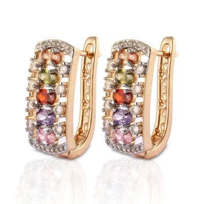 Women Costume Fashion 14K 18K Gold Plated Imitation Jewelry with CZ Pearl Huggie Hoop Earring