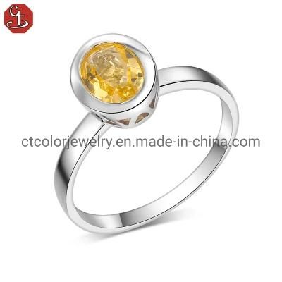 Wholesale fashion jewelry 925 natural citrine white rhodium ring hot sale jewellery for women