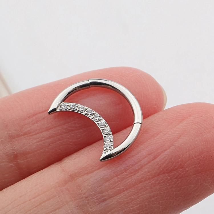 New Style ASTM F136 Titanium Moon Shape Segment Clicker Fashion Ring Hinged Segment Ring Piercing (TH063/ Custom Sizes &Color Available)