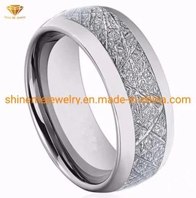 Natural Inlaid Silver Carbon Fiber Tungsten Jewelry Ring Tst2857