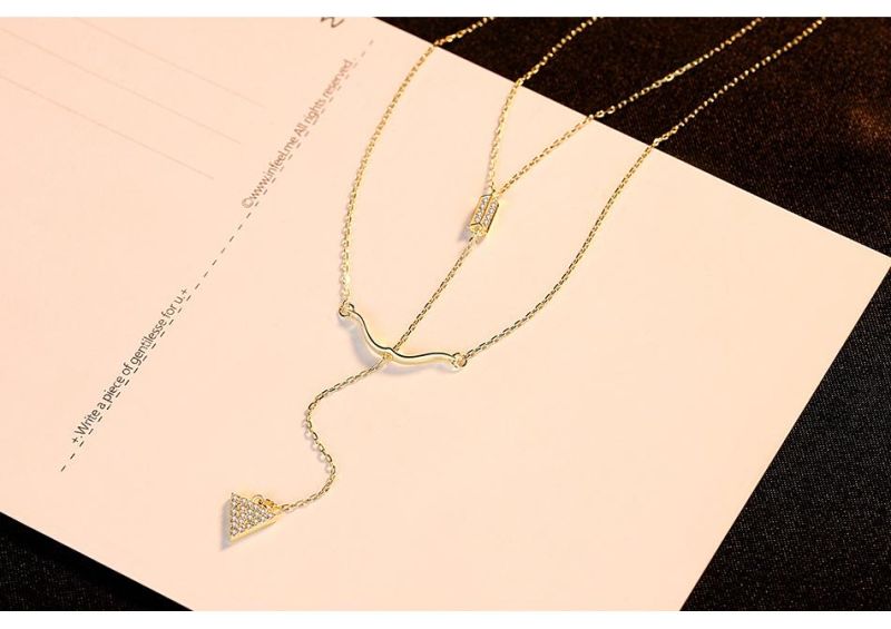 Double Layer Chains 925 Sterling Silver Czs Pendant Necklace