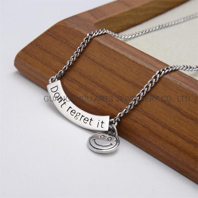 925 Sterling Silver Carved "Don′t Regret It" Geometric Pendant Customize Necklace