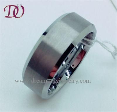 8mm Tungsten Carbide Ring Brushed Center Mens Wedding Band Comfort Fit