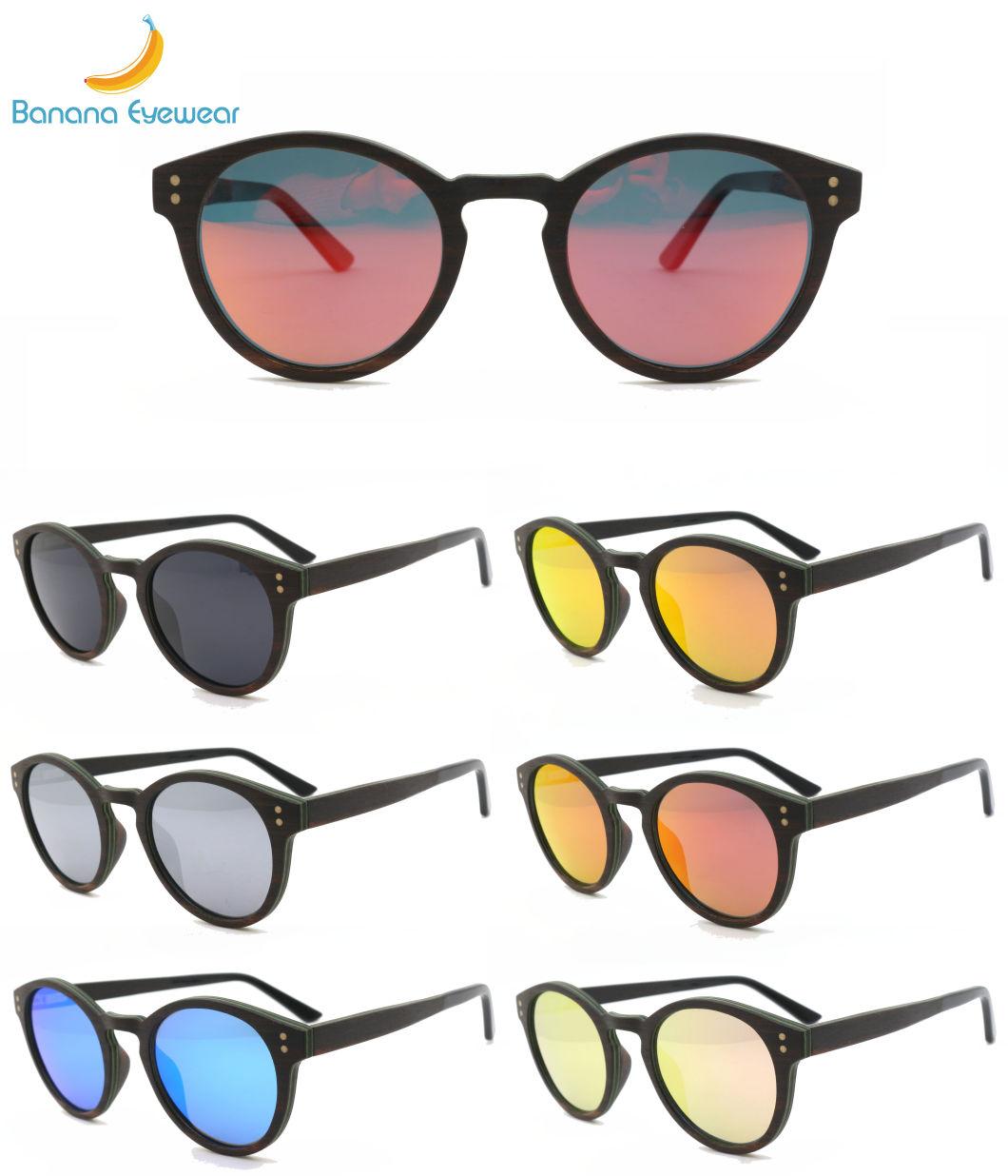 Ready to Ship 2020 New Launched Retro Round Ebony Wooden Sunglasses