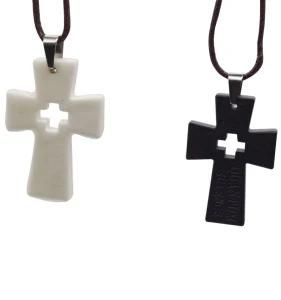 Classical Scalar Quantum Mens Jesus Cross Crucifix Energy Pendant with Lava Energy Stone