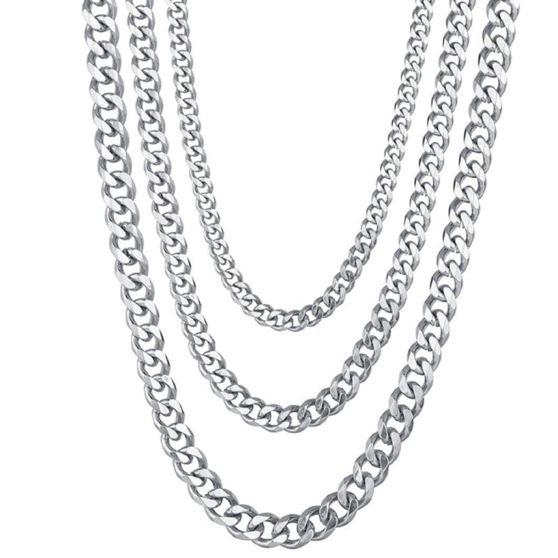 Multi Facets Cuban Chain Necklaces Stainless Steel Black Gold Silver Plated Color Necklace
