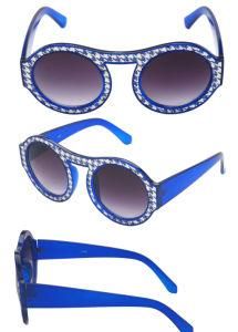 Fashion Round Frame Sunglasses with Pretty PU Ornaments (M6196)