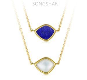 S925 Sterling Silver Gold Plated Mother Shell Lazurite Pendant Necklace Gold Vermeil Jewelry