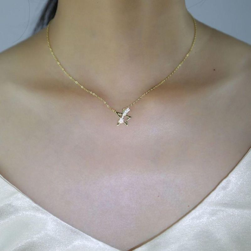 925 Sterling Silver Simple Zircon Star Pendant Clavicle Chain Necklace Women Fashion Charm Fashion Jewelry