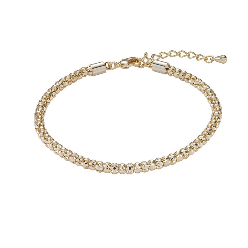 New Trendy 925 Sterling Silver Beaded Charms Gold Plated Bracelet