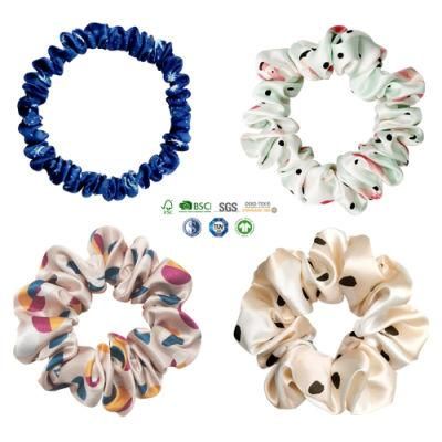 Popular Girl&prime;s Printed Scrunchies Made of 100% Mulberry Pure Silk