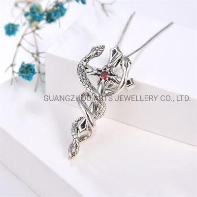 925 Sterling Silver with Double Snakes Cross Pendant
