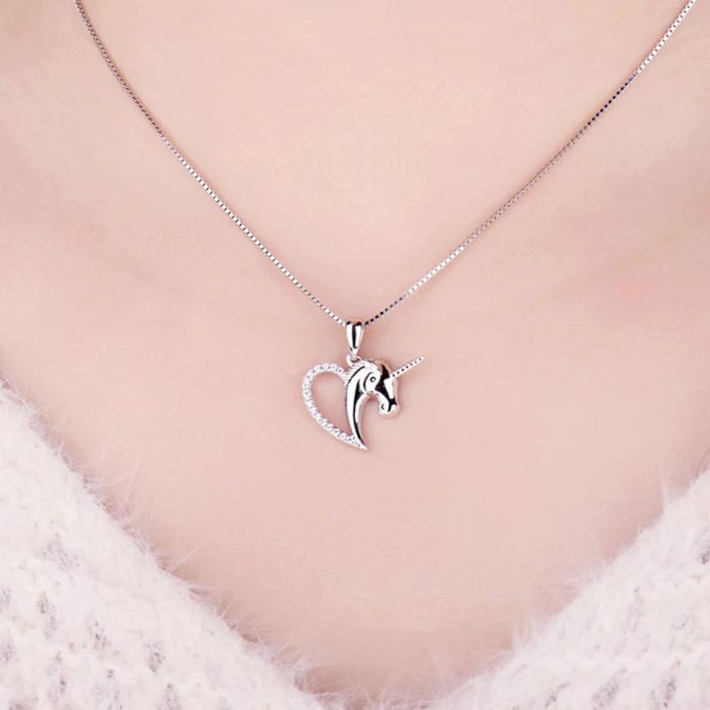 925 Sterling Silver Pendants Necklace Love Heart Unicorn Pendant Fashion Jewelry Wholesale