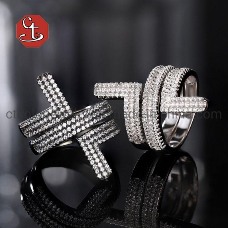 Custom Hot Selling Silver Pave Setting Ring