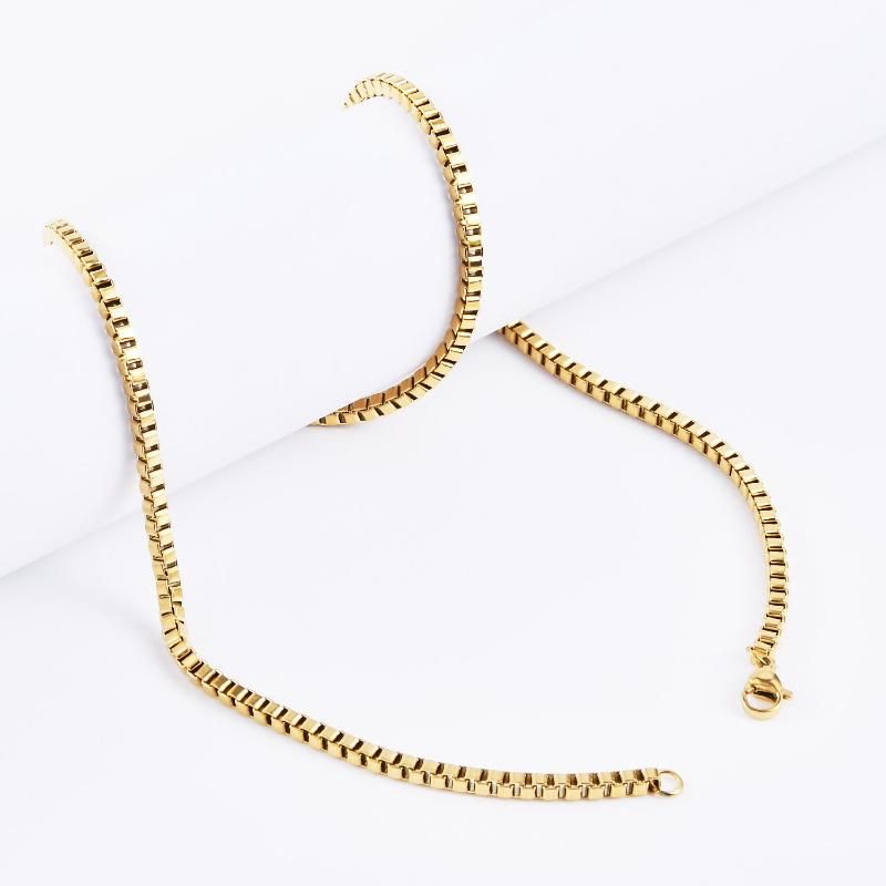 Wholesale Gold Plated Gold Silver White Rose Gold Box Link Chain Necklace Cut Meters for Men Women