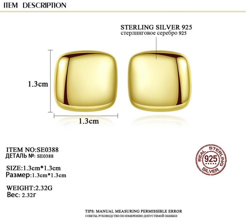 Popular Jewelry Silver Earring Smooth Square Ear Stud