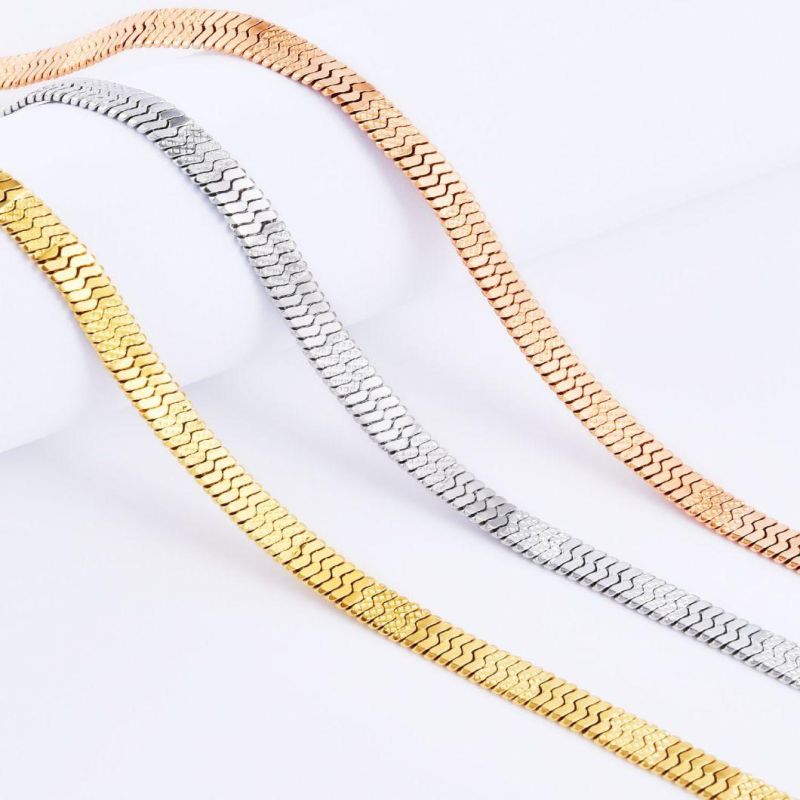 Fashion Accessories Stainless Steel Jewelry Herringbone Chain Embossed Necklace