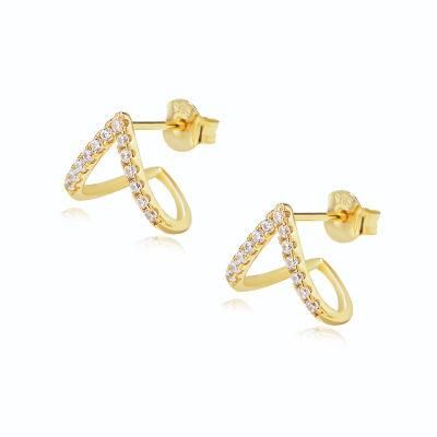 New Small and Exquisite Geometric S925 Silver Line Zircon Earrings