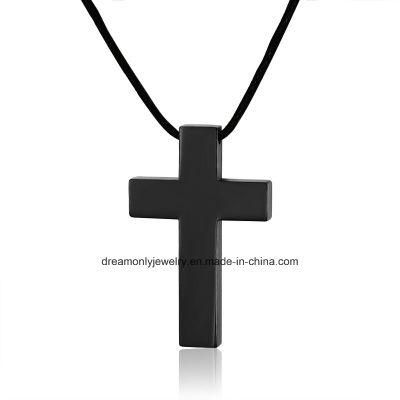 Stainless Steel Black Cool Cross Pendant Men Leather Cord Necklace