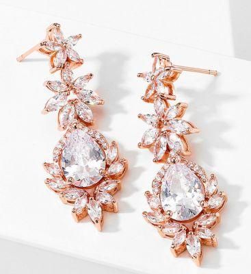 Rose Gold CZ Earring Jewelry, Bridal Czearring Jewelry for Brides. Wedding Earring