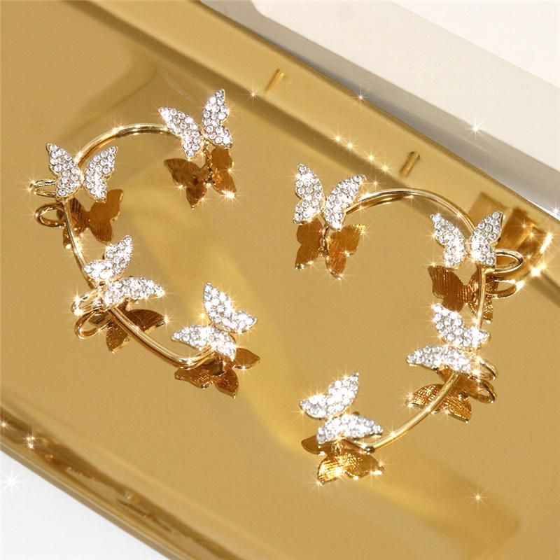 Fashion Women Silver Jewelry Butterfly Zircon Ear Clips Earrings