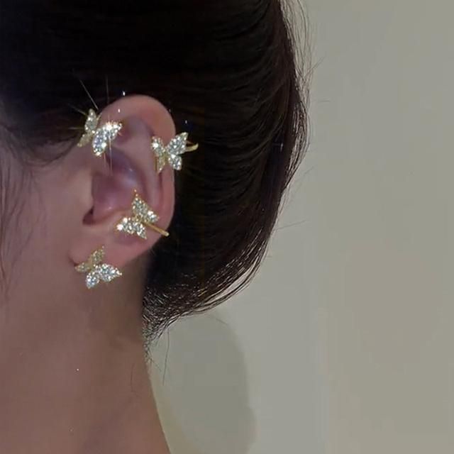 Fashion Women Silver Jewelry Butterfly Zircon Ear Clips Earrings