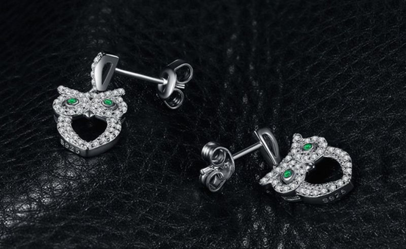 Green Eyed Owl Simulated Emerald Earring Silver Gifts for Women Fashion Jewelry