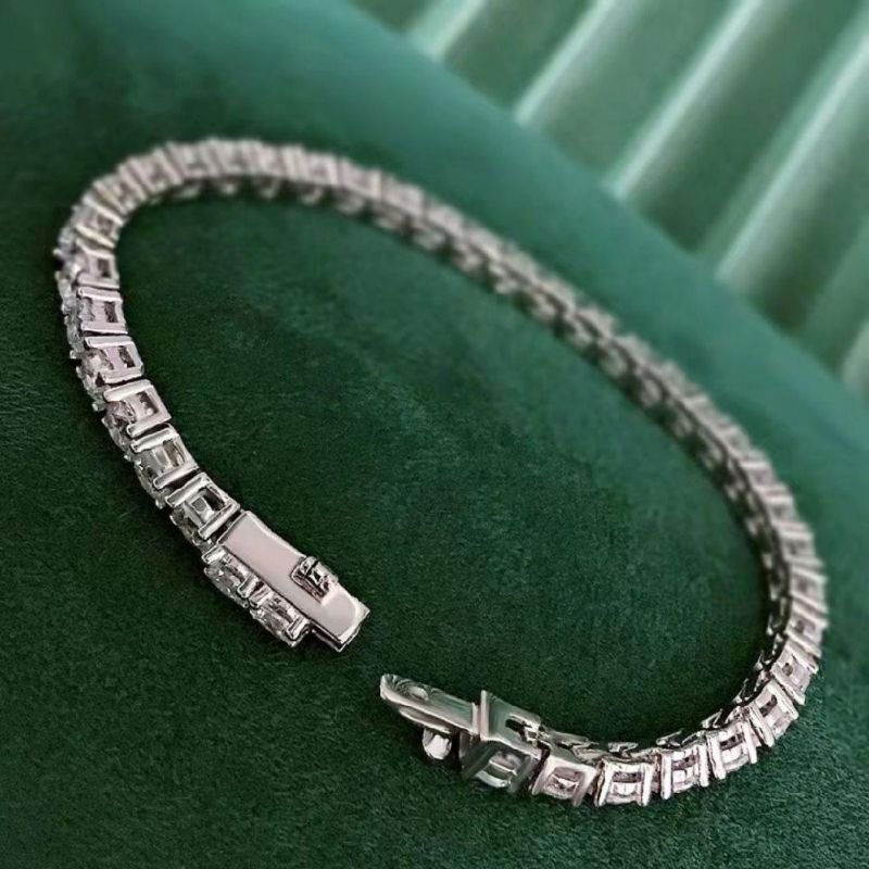 925 Sterling Silver One Row Full of High-Carbon Diamond Bright Silver Charms for 4mm Tennis Bracelet Jewelry