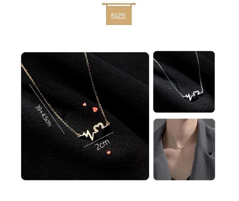 925 Sterling Silver Heartbeat Zircon Pendant Clavicle Chain Necklace Heart Women Girls Simple Wholesales Jewelry