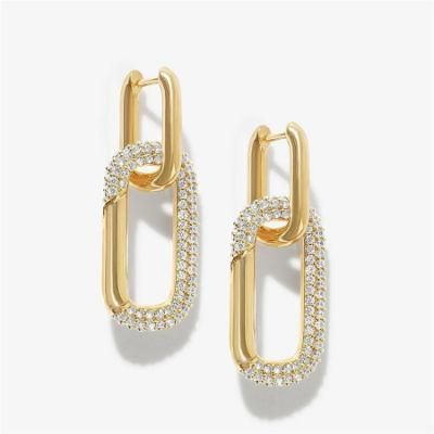 Brass with Cubic Zircon 2 Part Connection Design Rectangle Earring for Women Party Jewelry and Gift