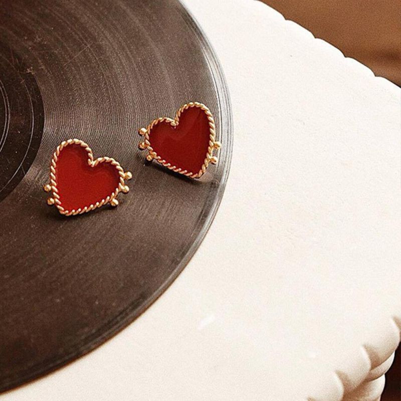 Wholesale Big Red Heart Stud Earrings Fashion Enamel Heart Statement Earrings for Women