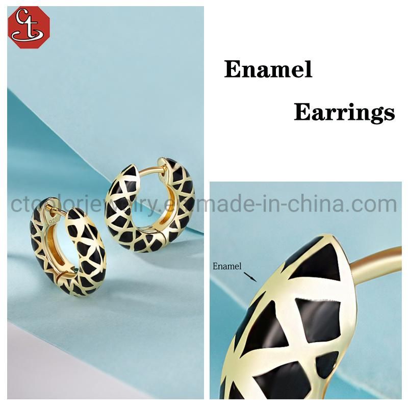 Fashionable Personality 925 silver Earrings Enamel Design Circle Earring