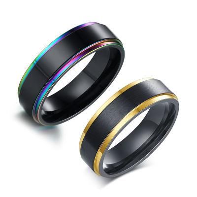 Color Stainless Steel Men Euramerican Style Fashion Titanium Steel Rainbow Ring