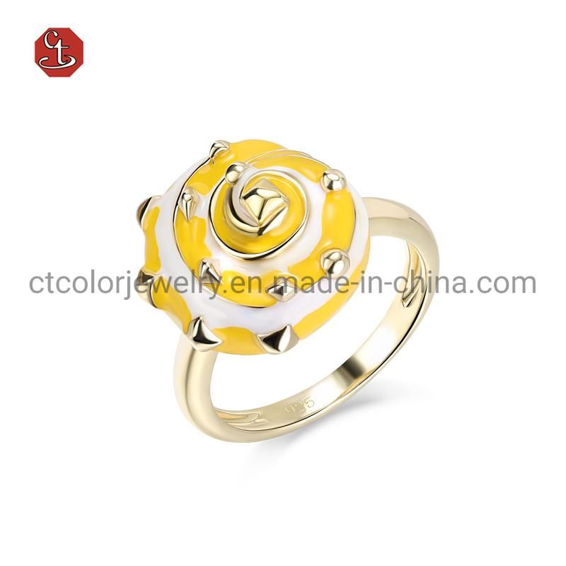 High Quality Women Jewelry 925 Sterling Silver 14K 18K Gold Conch Shape Color Enamel Ring