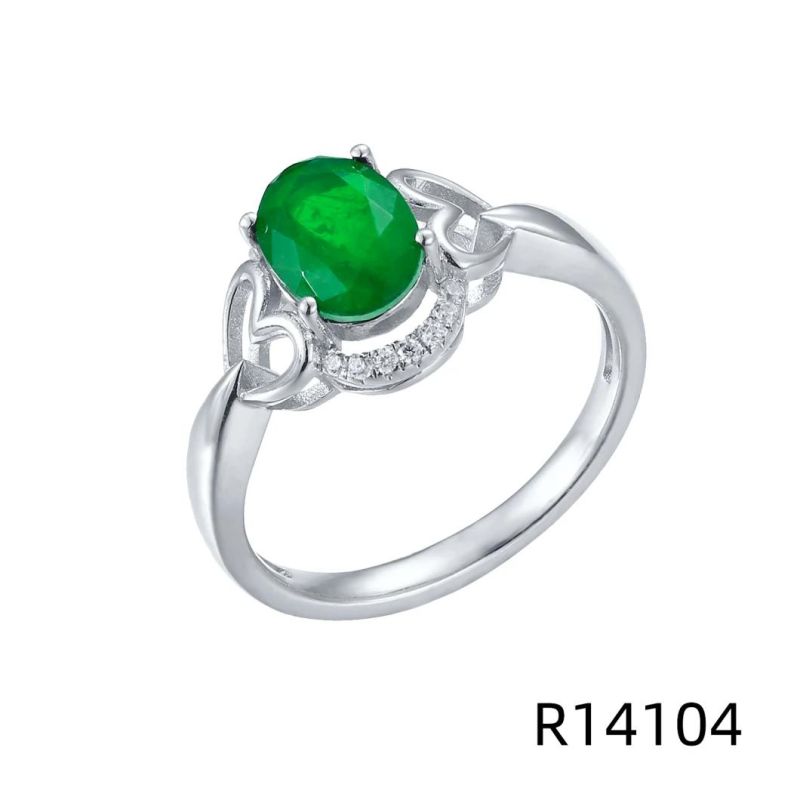 Hot Sale 925 Sterling Silver with Oval Emerald Stone Ring