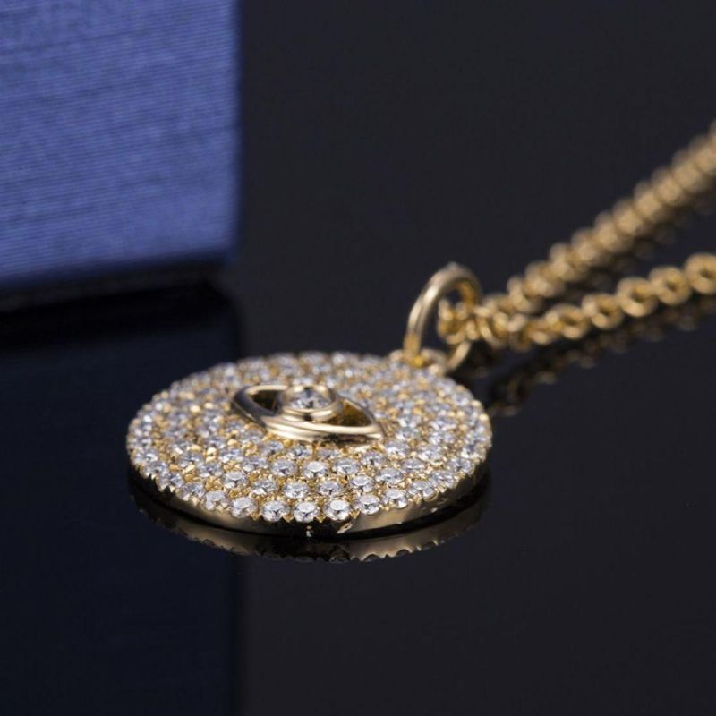 Fashion Accessories 925 Sterling Silver Gold Plated Pave Diamond Pendent Large Evil Eye Necklace