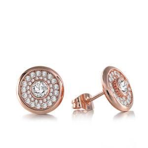 High Quality Trendy Women Jewelry Earrings 925 Sterling Silver Diamond Paved Circle Round Rose Gold Ear Studs for Women