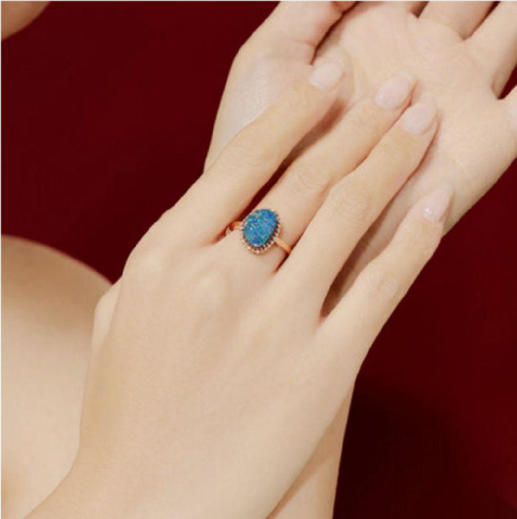 New Arrival Jewelry Rhodium Plated 925 Silver Lab Opal Engagement Ring with Gems