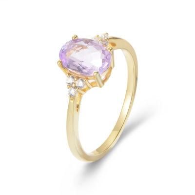 Luxury Couple Rings Gemstone CZ Wedding Jewelry Natural Stone Design Birthstone Oval Amethyst Ring